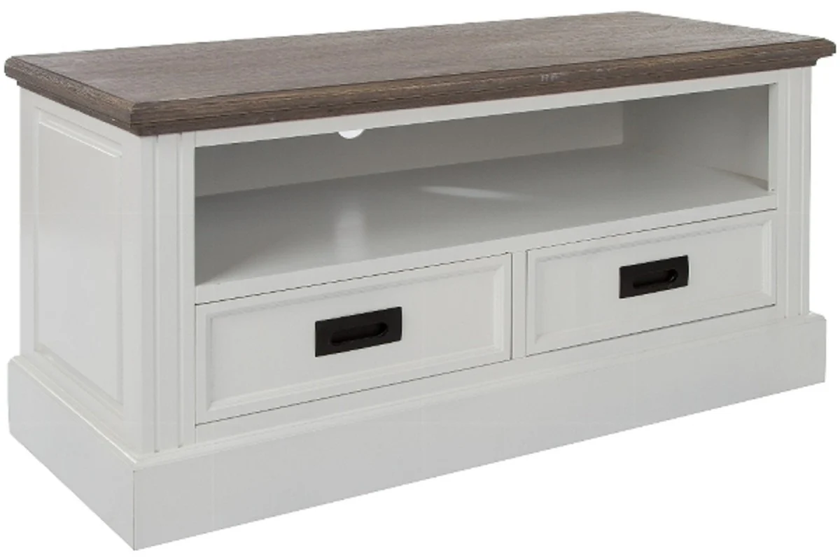 Casa Padrino mueble de televisión de estilo campestre blanco / marrón 99 x 40 x H. 51 cm - Mueble de televisión de sala de estar hecho a mano en estilo campestre