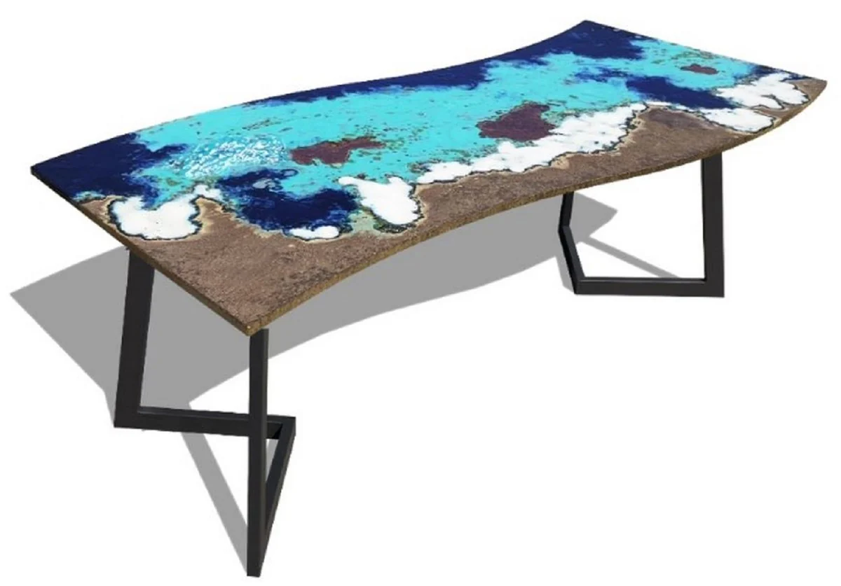 Casa Padrino mesa de comedor de lujo multicolor / negro 170 x 80 x A. 74 cm - Mesa de cocina moderna con tablero de piedra de lava curvada y estructura de acero inoxidable - Muebles de Comedor
