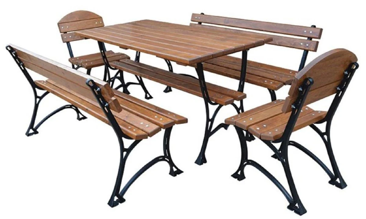 Casa Padrino conjunto de muebles de jardín Art Nouveau marrón / negro - 1 Mesa y 2 Bancos y 2 Sillas - Mobiliario de Jardín y Catering