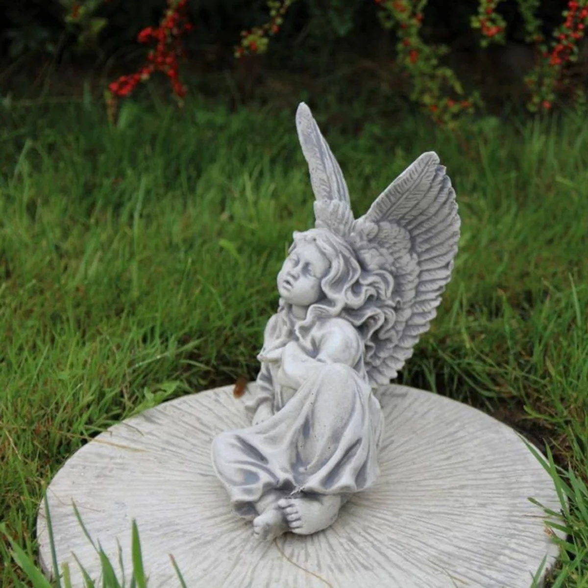 Casa Padrino Escultura de Decoraci¨®n de Jard¨ªn Art Nouveau ¨¢ngel Gris 17 x 33 x A. 27 cm - Elegante Figura de Jard¨ªn - Accesorios de Decoraci¨®n de Jard¨ªn Barrocos y Art Nouveau