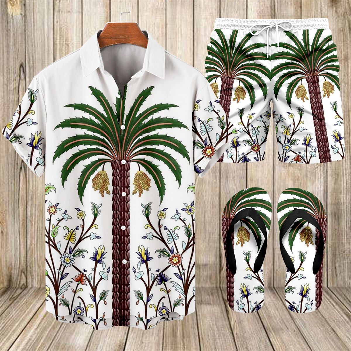 Suitmens Men's Hawaii Vacations Print Shirt Three-Piece Set 059