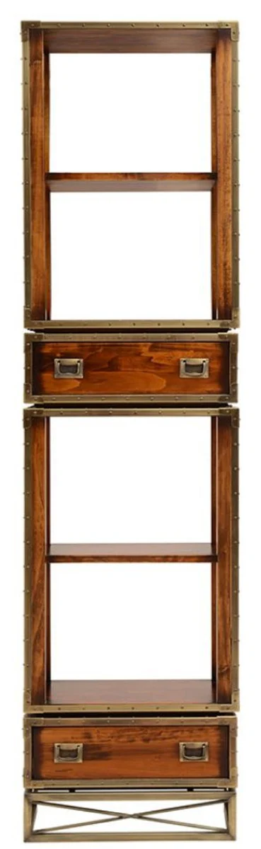 Casa Padrino armario estante de estilo vintage de lujo marrón / latón 52,5 x 35 x A. 200,5 cm - Armario de salon de estilo vintage con 2 cajones - Muebles de salón de lujo en estilo vintage