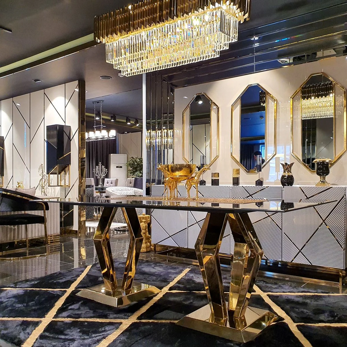 Casa Padrino mesa de comedor de lujo oro 200 x 100 x A. 77 cm - Mesa de comedor moderna con tapa de vidrio - Muebles de comedor - Colecci¨®n de Lujo