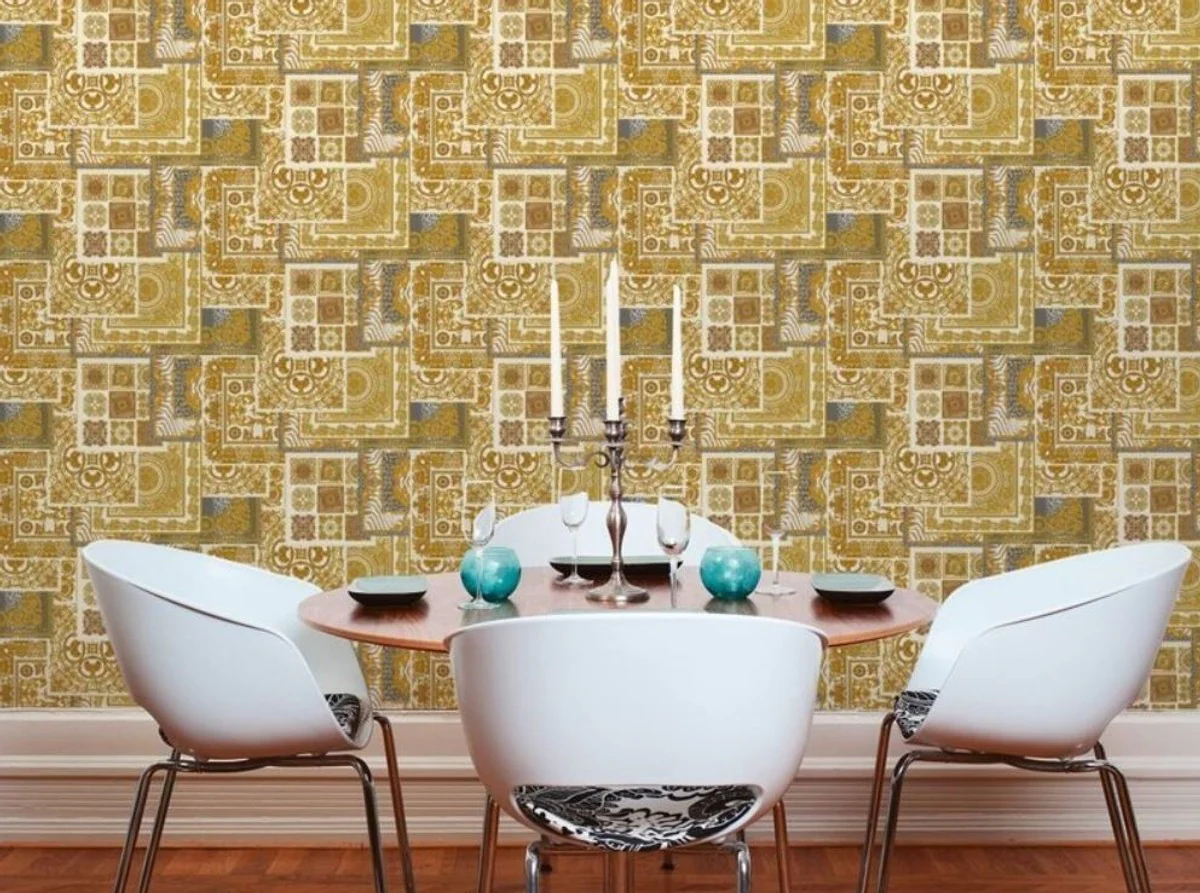 Papel Pintado no Tejido Barroco de Diseño Versace IV 37048-4 - Beige / Oro / Blanco - Papel Pintado de Diseño - Alta Calidad