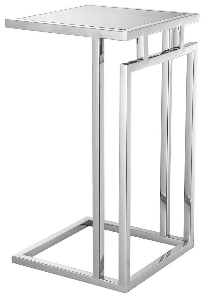 Casa Padrino mesa auxiliar de lujo plata / gris 33 x 33 x A. 60 cm - Mesa de acero inoxidable con tapa de vidrio - Muebles de sal¨®n - Muebles de lujo - Instalaci¨®n de lujo - Interior de lujo
