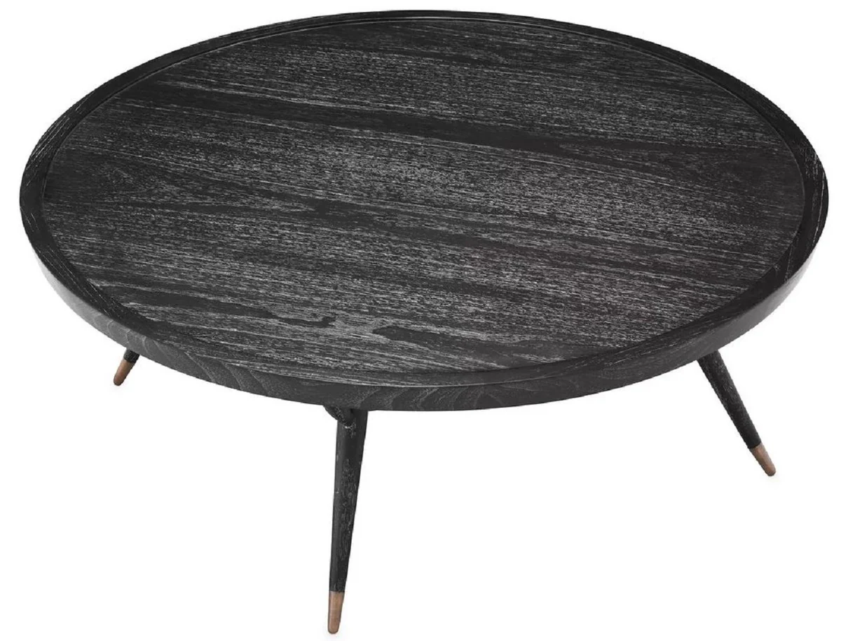 Casa Padrino mesa de centro de lujo negro gris / lat¨®n antiguo ? 100 x A. 38,5 cm - Mesa de sal¨®n redonda de madera maciza - Muebles de sal¨®n de lujo