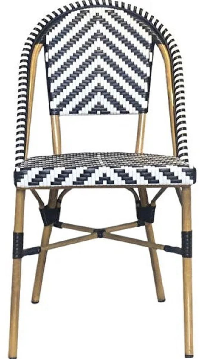 Casa Padrino conjunto de 6 sillas de comedor de lujo blanco / negro / beige 49 x 46 x A. 91 cm - Sillas de jard¨ªn de rat¨¢n - Muebles de comedor - Muebles de jard¨ªn - Muebles de lujo