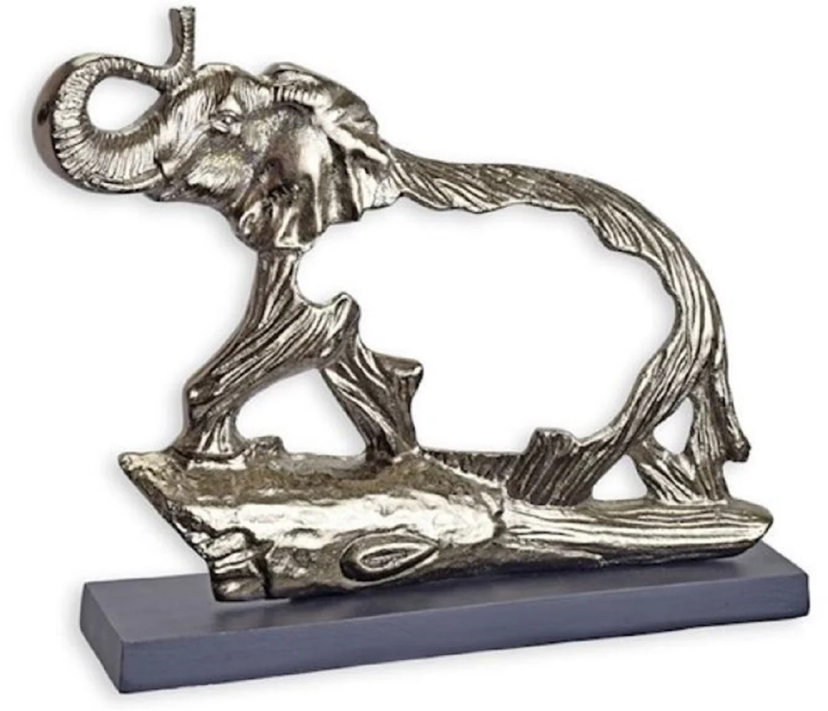 Casa Padrino escultura decorativa de aluminio de lujo elefante plata / gris 48,3 x 10,5 x A. 38,4 cm - Figura de aluminio con base de madera - Decoración de salón - Decoración de escritorio