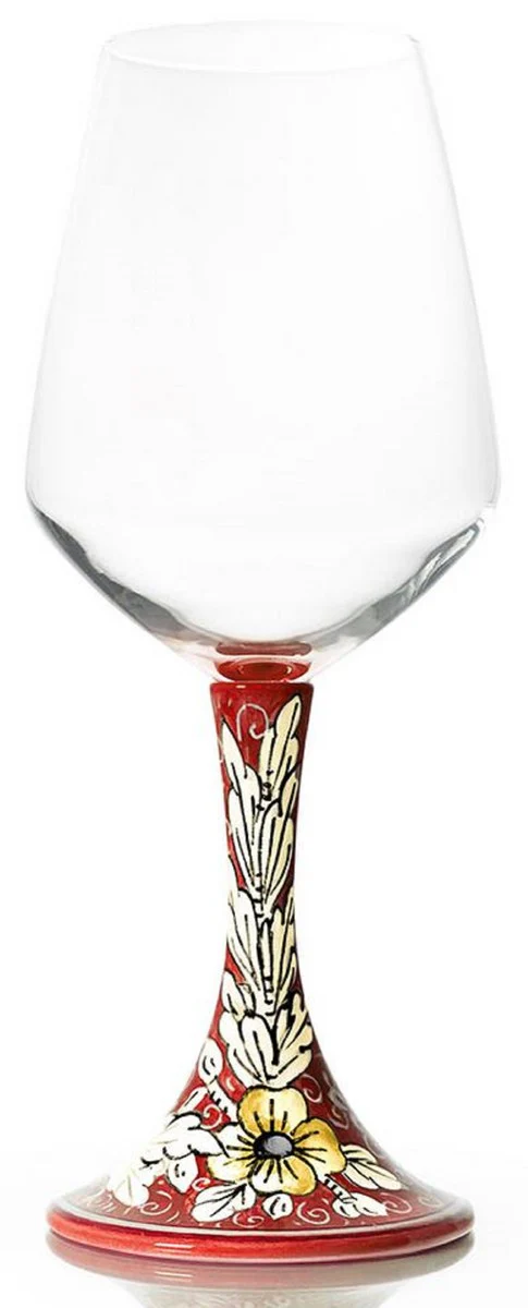 Casa Padrino conjunto de 6 copas de vino de cer¨¢mica de lujo rojo / multicolor A. 23,5 cm - Copas de vino hechas y pintadas a mano - Accesorios hoteles y restaurantes - Hecho en Italia