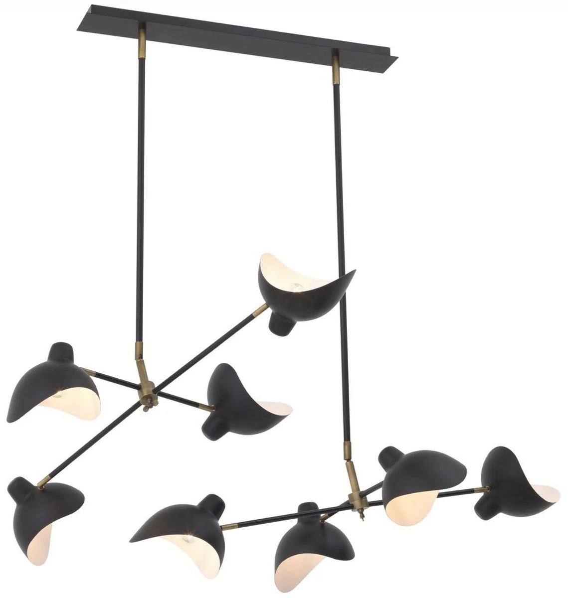 Casa Padrino lámpara de araña de diseño negro / latón antiguo 152 x 100 x A. 140 cm - Elegante lámpara de araña de estilo años 50 con brazos ajustables - Colección de Lujo