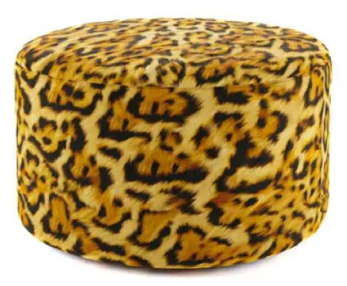 Casa Padrino Reposapi¨¦s de Lujo con Patr¨®n Leopardo ? 75 x A. 30 cm - Taburete Redondo de Terciopelo - Muebles de Sal¨®n - Muebles de Hotel - Muebles de Lujo - Int¨¦rieur de Lujo