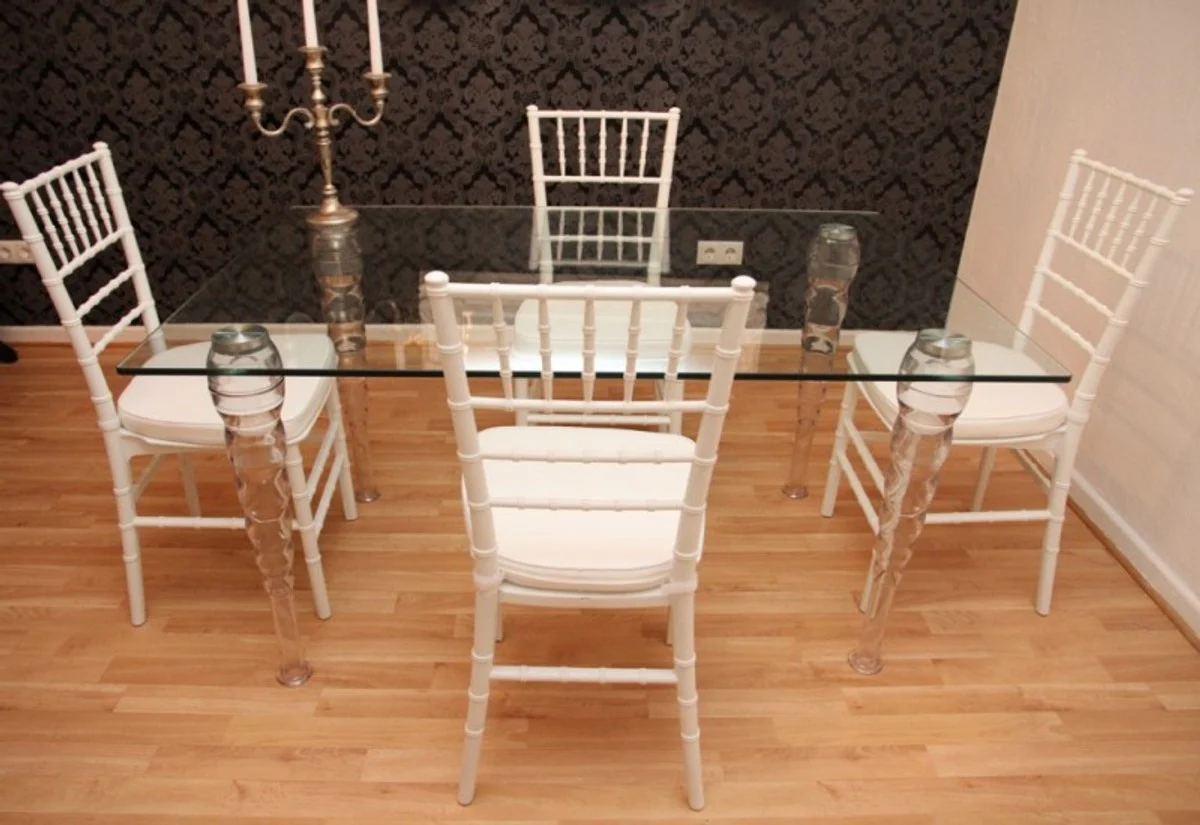 Designer Acrylic Dining Set Black / White - Ghost Chair Table - polycarbonate furniture - a table and 4 chairs - Casa Padrino