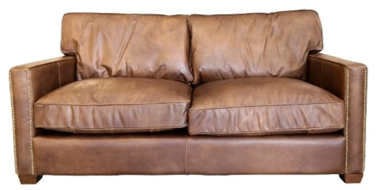 Casa Padrino genuine leather 2 seater sofa brown 182 x 100 x H. 89 cm - Luxury Living Room Furniture