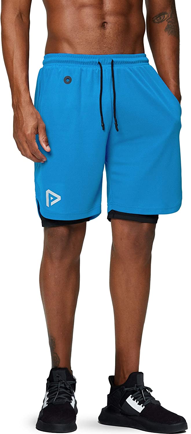 Men's 2 in 1 Running Shorts Gym Workout Quick Dry Mens Shorts with Phone Pocket