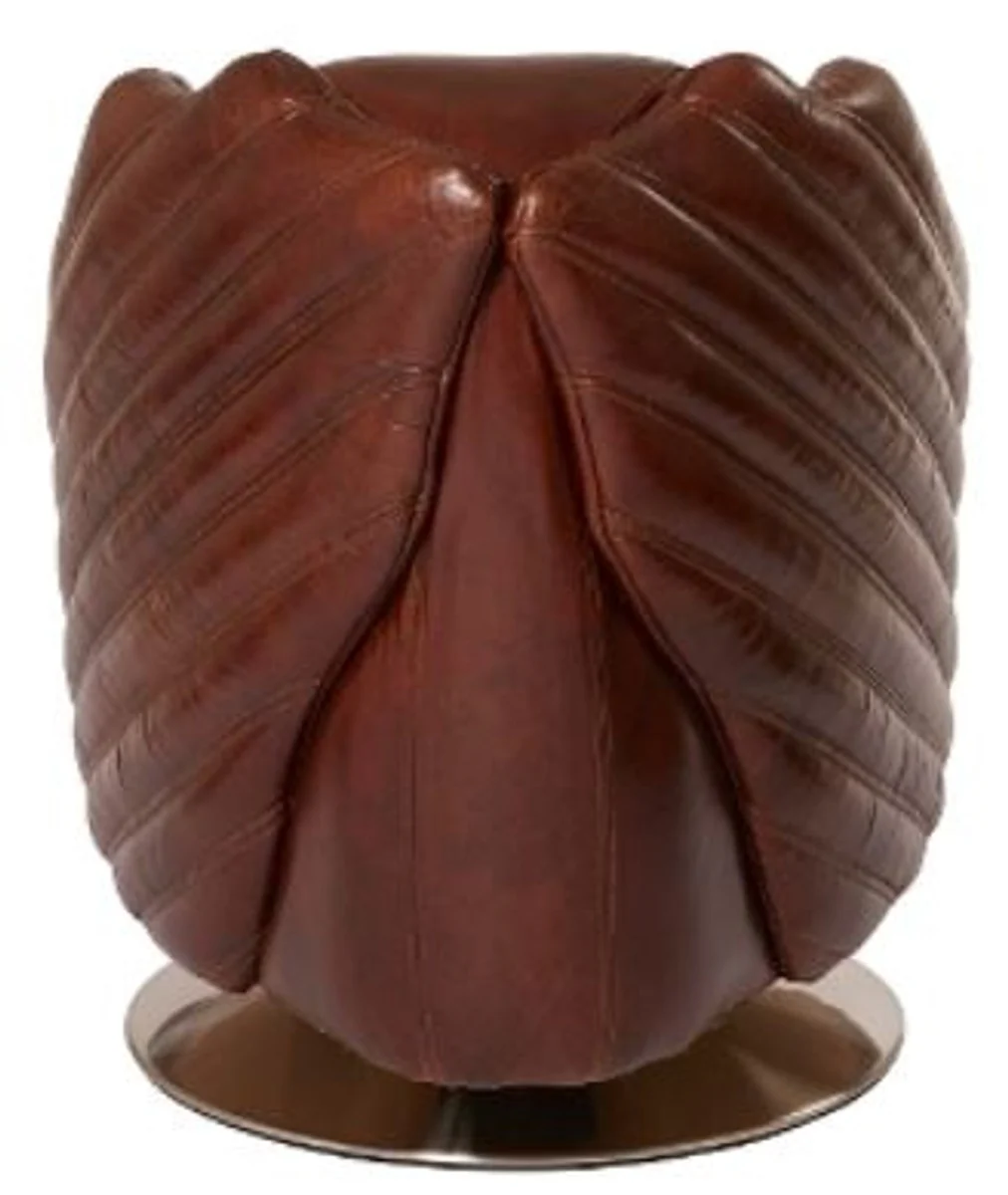 Casa Padrino luxury swivel armchair dark brown / silver 69 x 97 x H. 79 cm - Genuine Leather Armchair in Art Deco Design