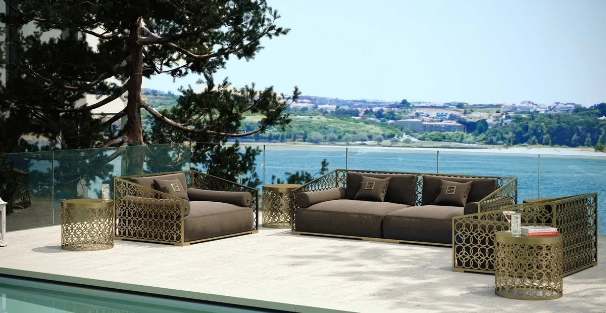 Casa Padrino sill¨®n de lujo marr¨®n / oro 135 x 109 cm - Sill¨®n hecho a mano con cojines - Sill¨®n de sal¨®n - Sill¨®n de jard¨ªn - Sill¨®n de jard¨ªn - Muebles de hotel - Calidad de Lujo