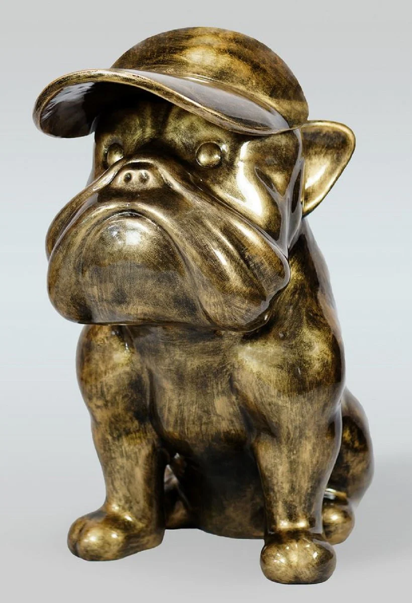 Casa Padrino escultura decorativa XXL de lujo perro bulldog oro antiguo A. 100 cm - Figura decorativa grande - Decoración de salón XXL - Decoración de jardín XXL