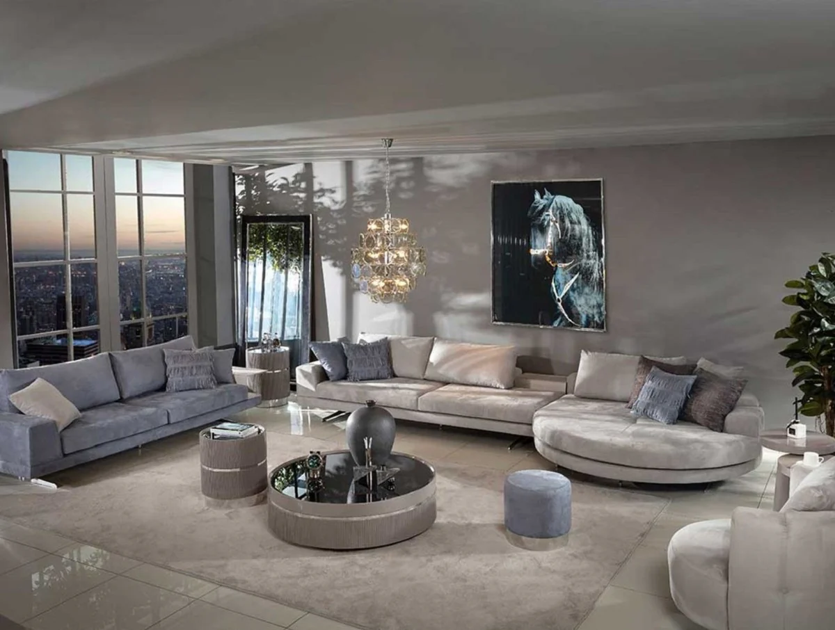 Casa Padrino sof¨¢ esquinero de lujo gris / plata 430 x 100 x A. 65 cm - Sof¨¢ de sal¨®n - Muebles de sal¨®n - Muebles de lujo - Interiores de sal¨®n de lujo