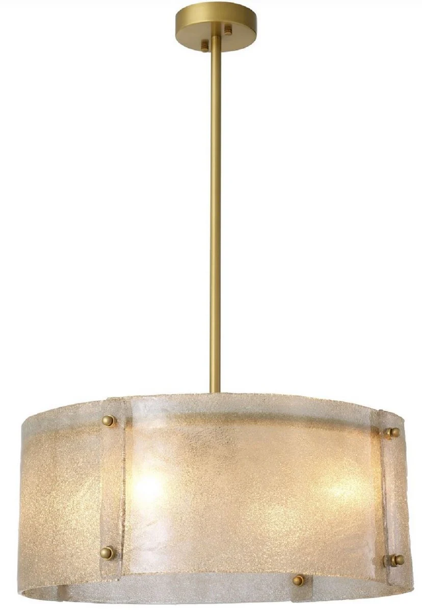 Casa Padrino lámpara de araña de lujo latón antiguo Ø 68 x A. 28,5 cm - Lámpara de araña redonda de metal con pantalla de vidrio soplado a mano - Calidad de Lujo