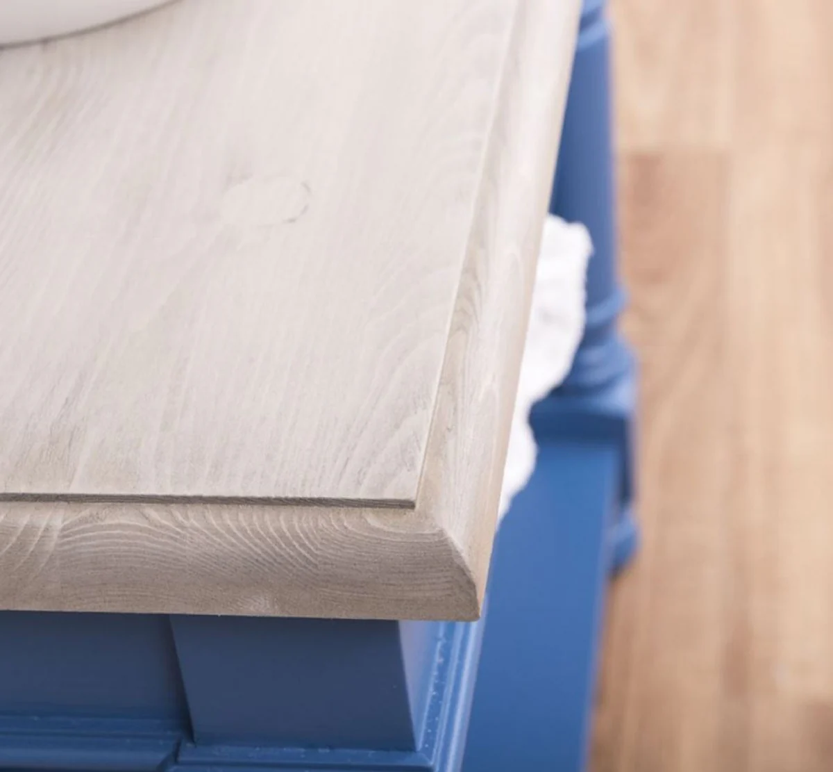 Casa Padrino Conjunto de Baño de Estilo Campestre Azul / Gris Claro - 1 Gabinete del Fregadero y 1 Espejo de Pared - Muebles de Baño de Madera Maciza en Estilo Campestre