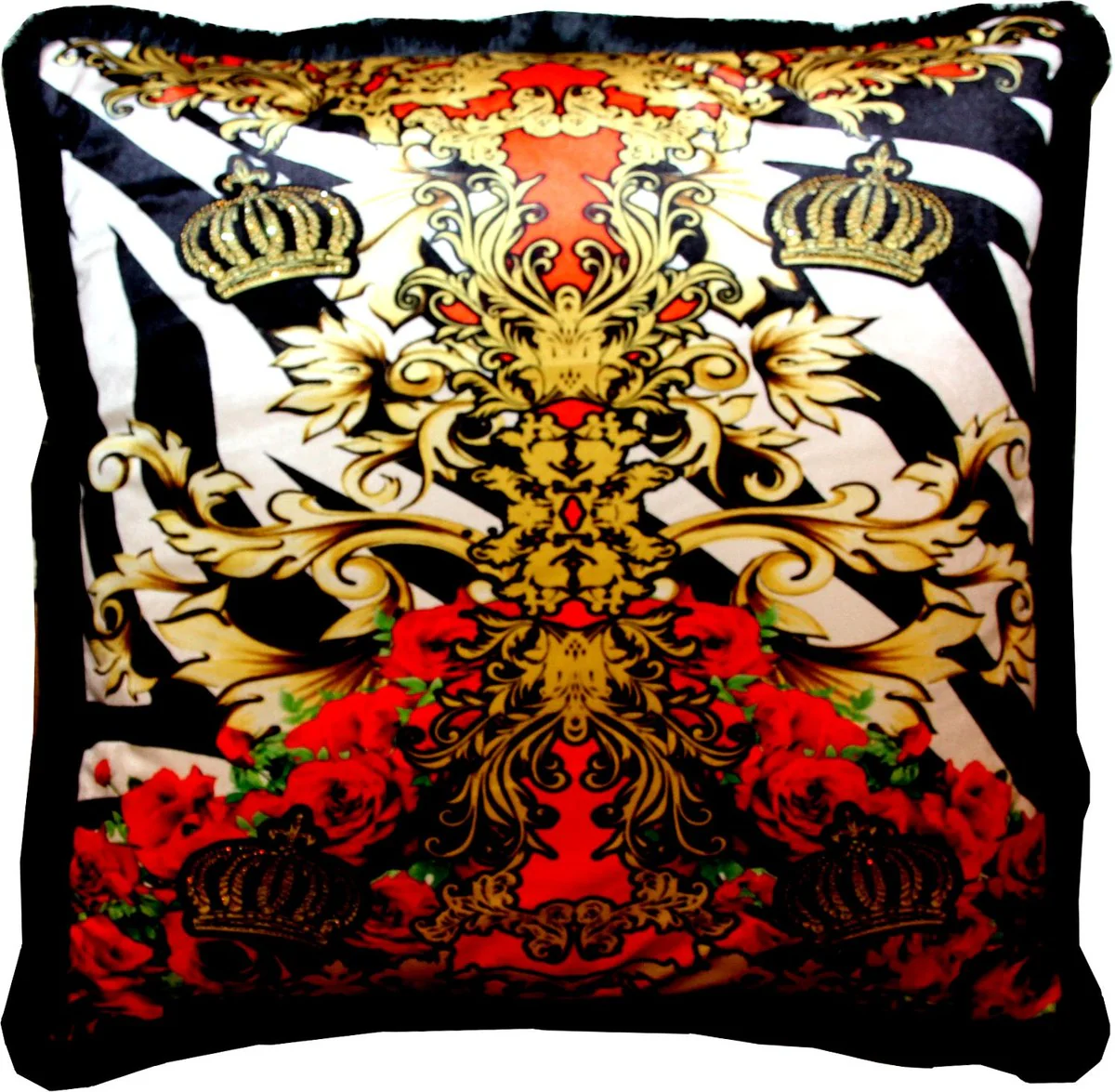 Enorme almohada barroca de lujo XXL Pompones  Coronas y Rosas  de Casa Padrino de Harald Gl??ckler 80 x 80 cm con brillantes pedrer¨ªa