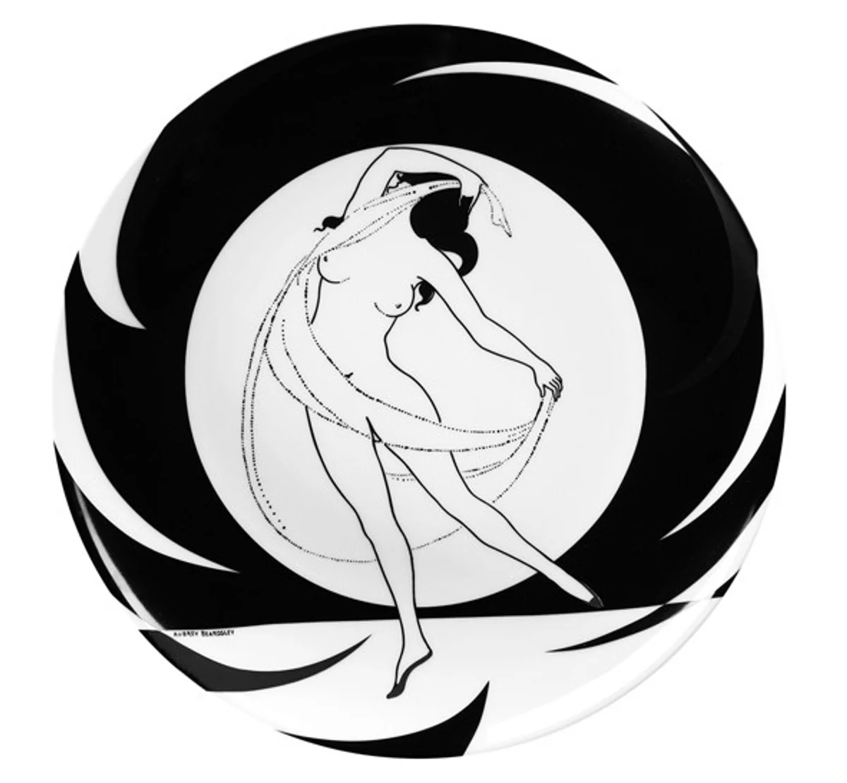 Handmade porcelain bowl with a motif of Audrey Beardsley  Dancing woman with towel , diameter 30 cm - finest quality from the Tettau porcelain factory - beautiful flat dish