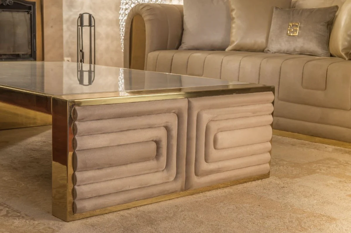 Casa Padrino sof¨¢ de gamuza de lujo con cojines decorativos taupe / oro 260 x 100 x A. 76 cm - Muebles de Hotel - Calidad de Lujo - Hecho en Italia