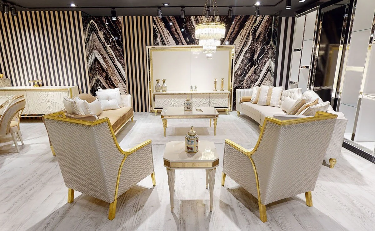 Casa Padrino sof¨¢ barroco de lujo blanco / oro - Sof¨¢ de Sala de Estar Curvo - Sof¨¢ del Hotel - Muebles de Hotel y Sala de Estar Barroco de Lujo