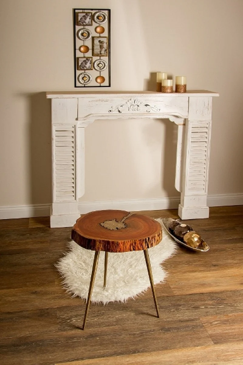 Casa Padrino mesa auxiliar trípode de lujo marrón / latón 28 x 36 x H. 46 cm - Mesa Moderna en Diseño Rodajas de Arbol y Relleno de Latón