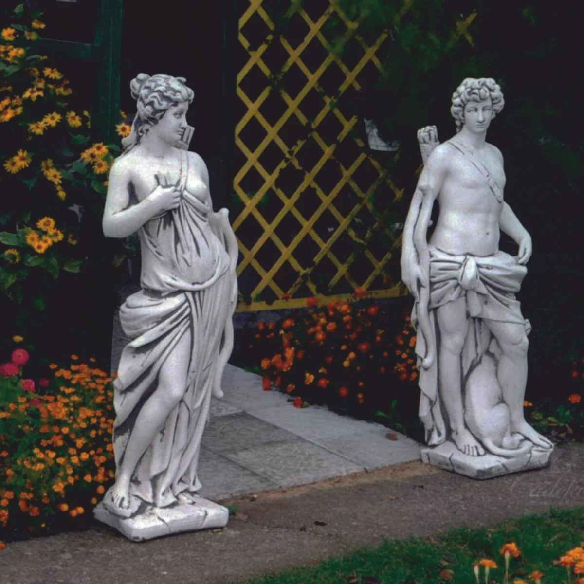 Casa Padrino conjunto de esculturas decorativas de jard¨ªn Art Nouveau hombre y mujer gris - Figuras de jard¨ªn