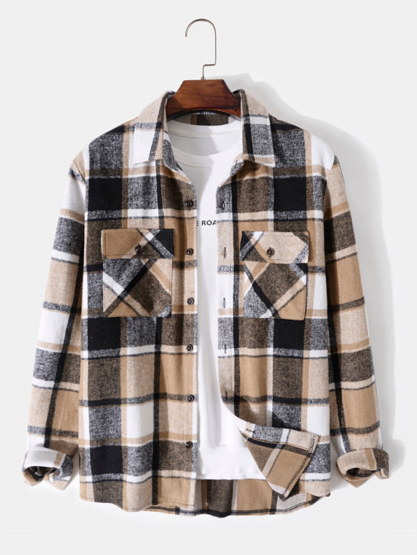 Long Sleeve Button Up Flannel Plaid Overshirt