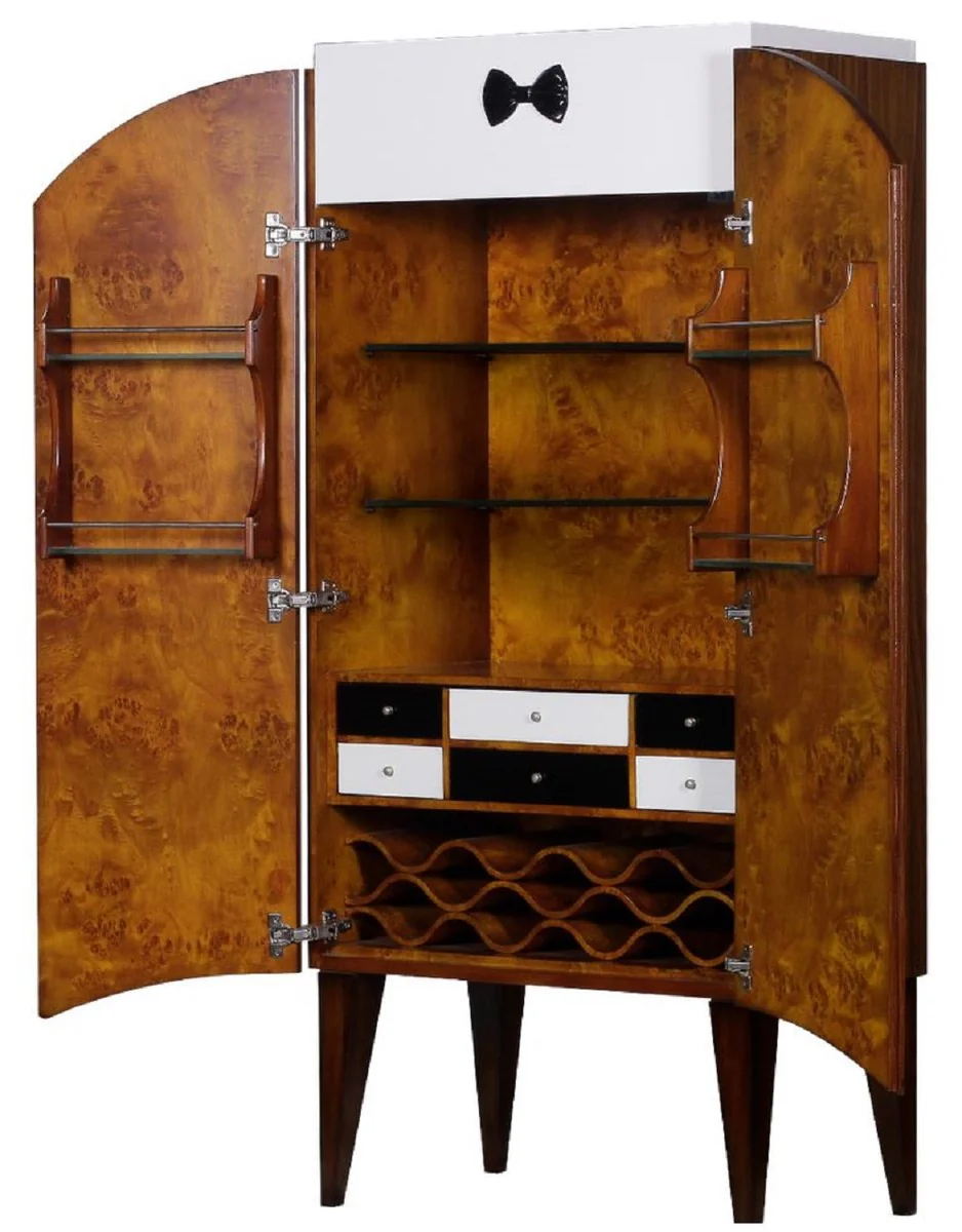 Casa Padrino armario bar Art Deco de lujo marr¨®n / blanco / negro 80 x 45 x A. 170 cm - Armario para vino de madera maciza - Muebles de Bar - Muebles de Hotel - Calidad de Lujo