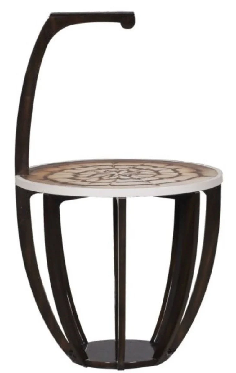 Casa Padrino mesa auxiliar de lujo marr¨®n oscuro / blanco / marr¨®n ? 50 x H. 88 cm - Mesa de Bebidas Peque?a con Asa