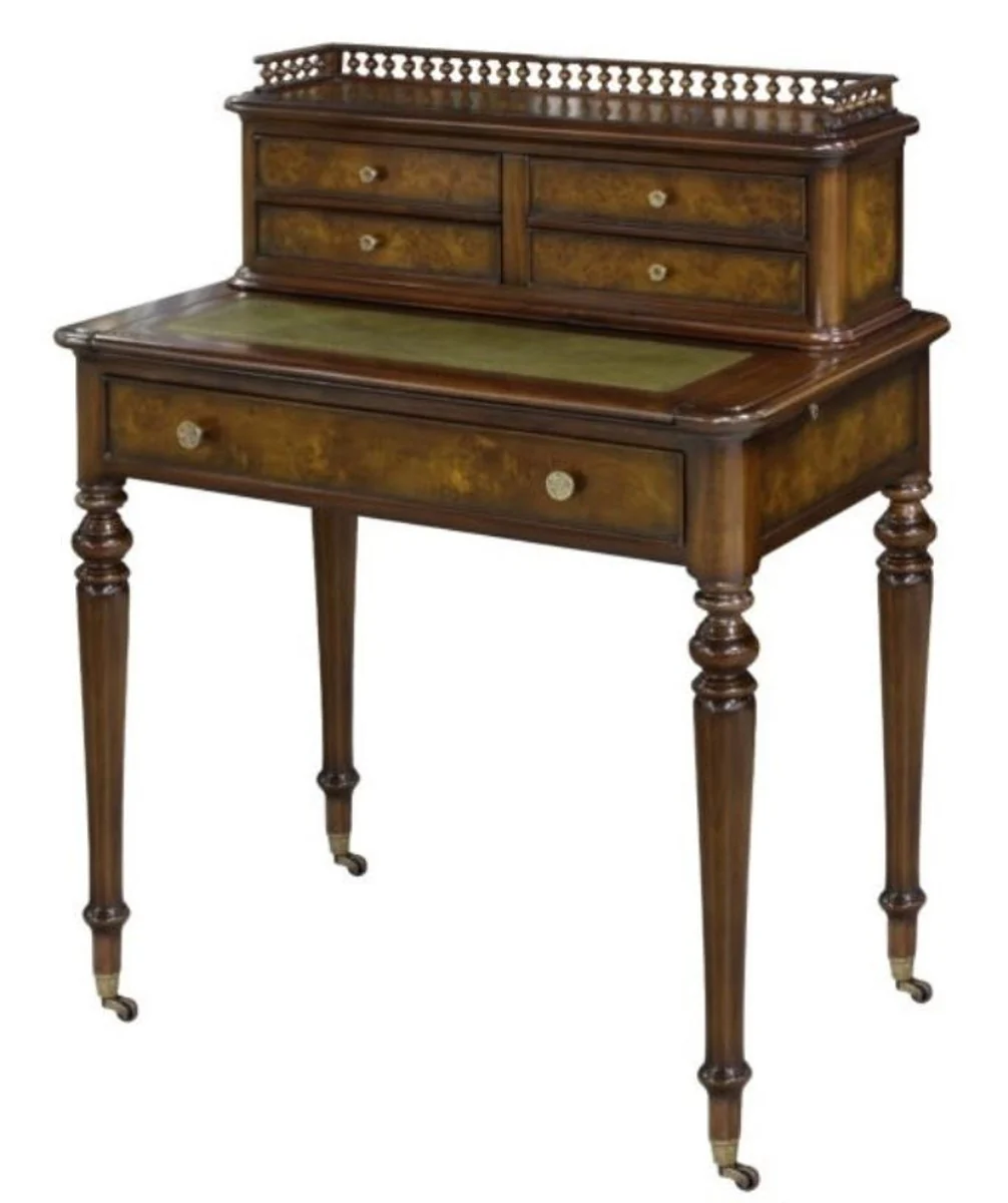 Casa Padrino mesa secretaria de caoba con 5 cajones marr¨®n / verde 79 x 50 x H. 101 cm - Calidad de Lujo