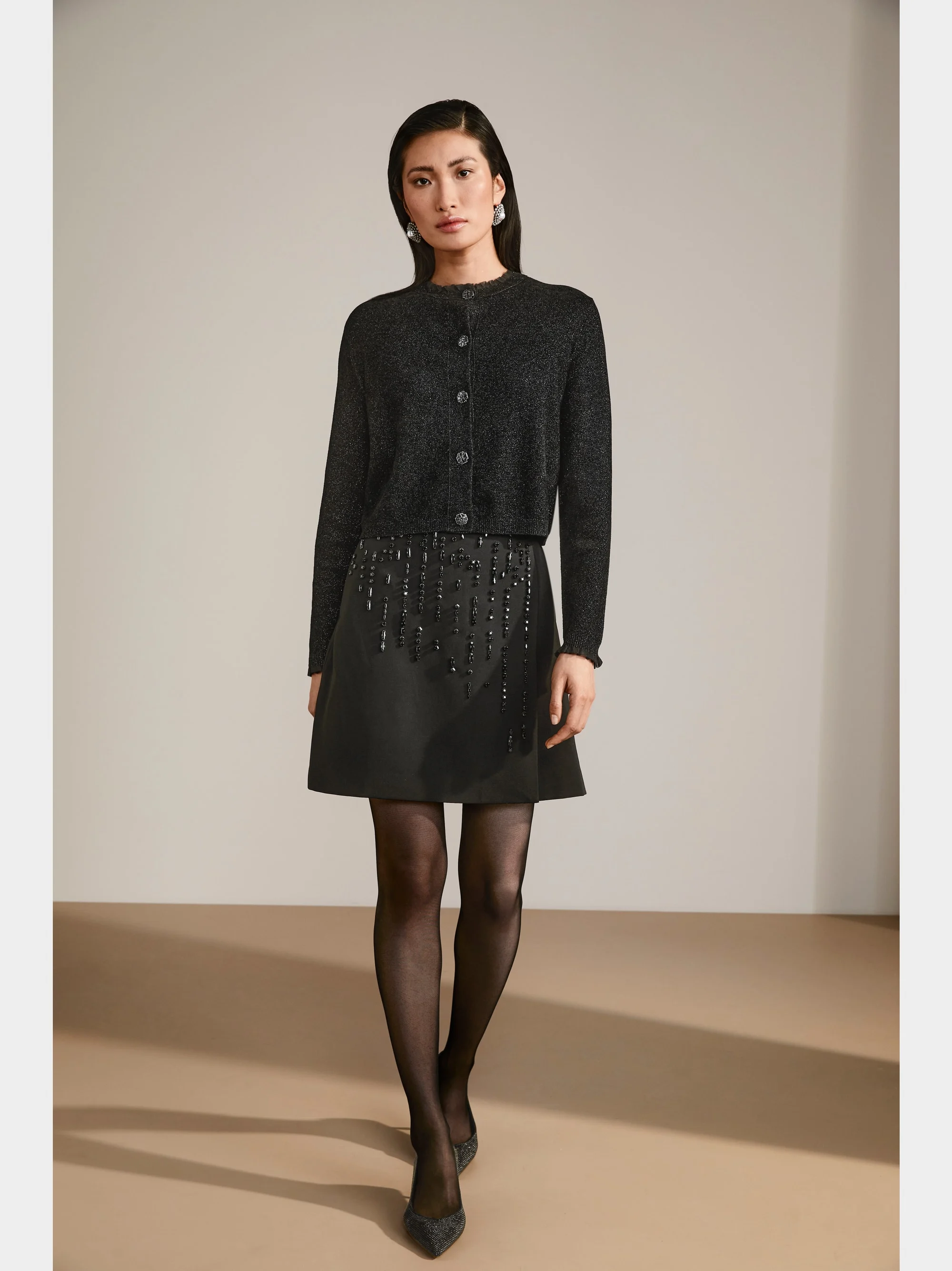 Marc-Cain Glitter cardigan with ruffles