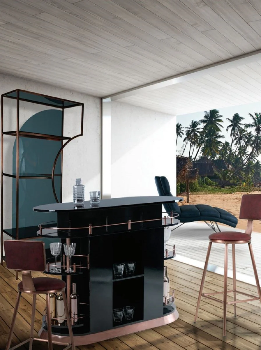 Casa Padrino silla de bar de lujo rojo vino / cobre 44 x 44 x H. 104 cm - Taburete de bar tapizado con fina cuero artificial - Muebles de bar - Muebles de lujo