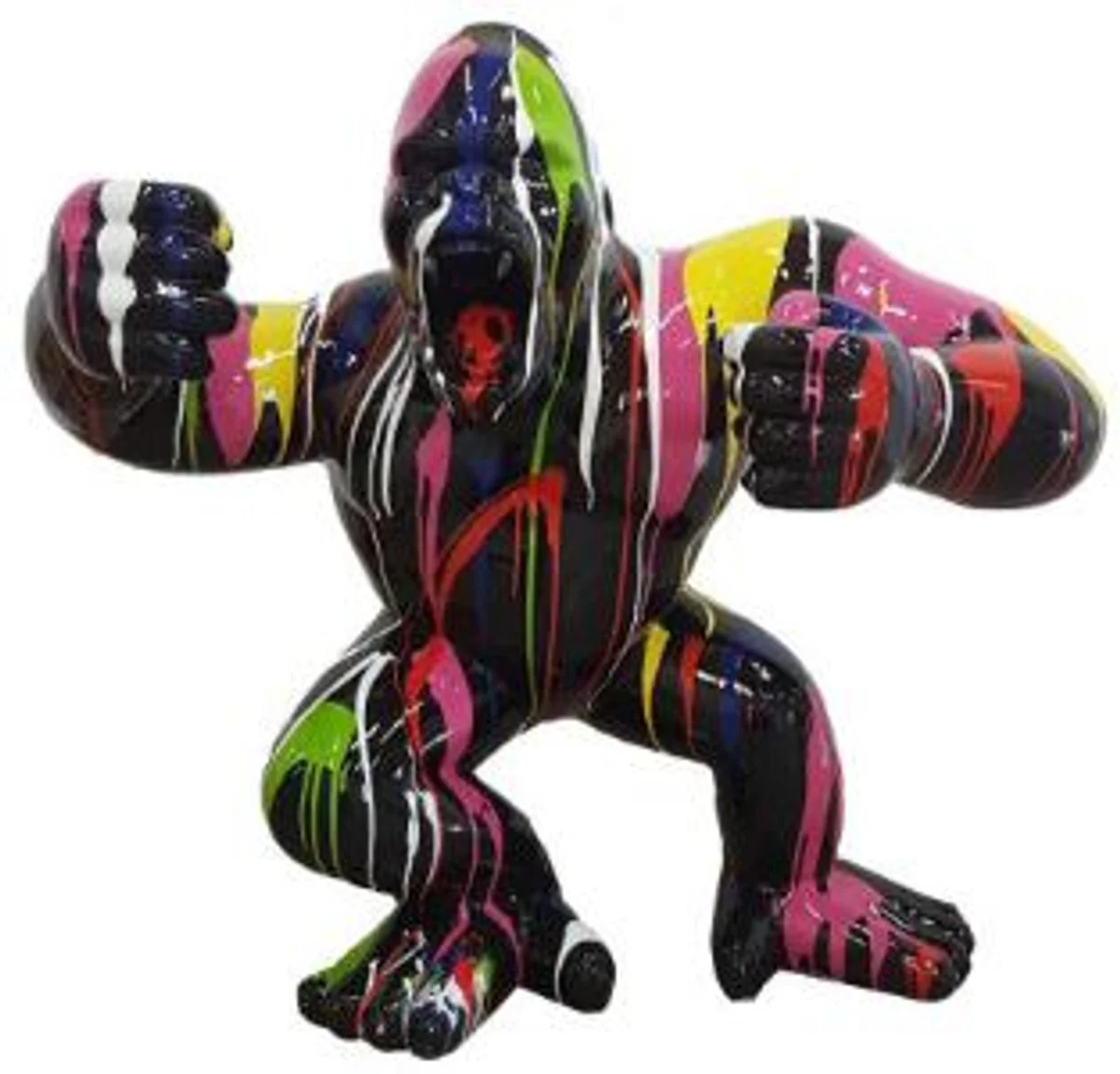 Casa Padrino escultura decorativa de diseño mono gorila negro / multicolor 80 x 40 x A. 70 cm - Figura decorativa resistente a la intemperie