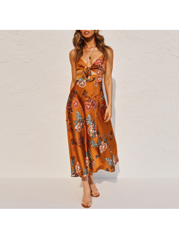Satin Print Split Dress