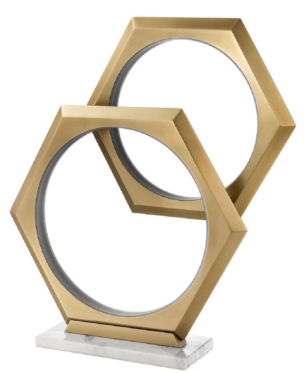 Casa Padrino Lámpara de Mesa LED de Lujo Latón Antiguo / Blanco 52 x 14 x H. 58 cm - Lámpara de Mesa de Diseño Regulable con Base de Mármol - Colección de Lujo