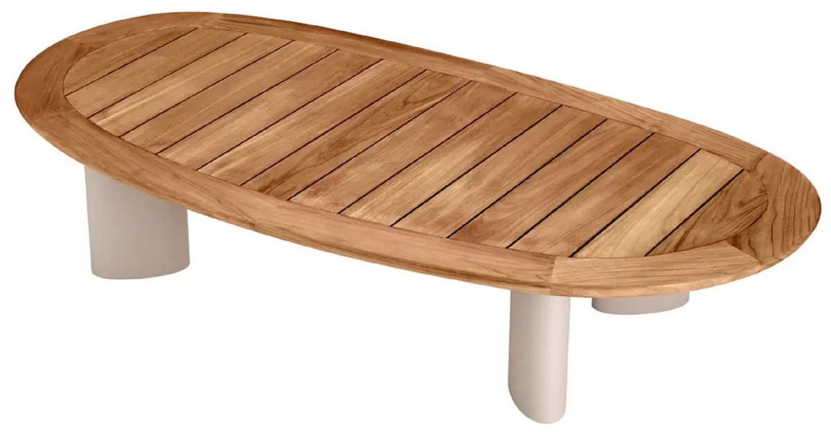 Casa Padrino mesa de jard¨ªn de lujo natural / arena 170,5 x 85 x A. 34,5 cm - Mesa de centro de jard¨ªn con tapa de teca y patas de aluminio - Muebles de jard¨ªn y terraza - Calidad de lujo