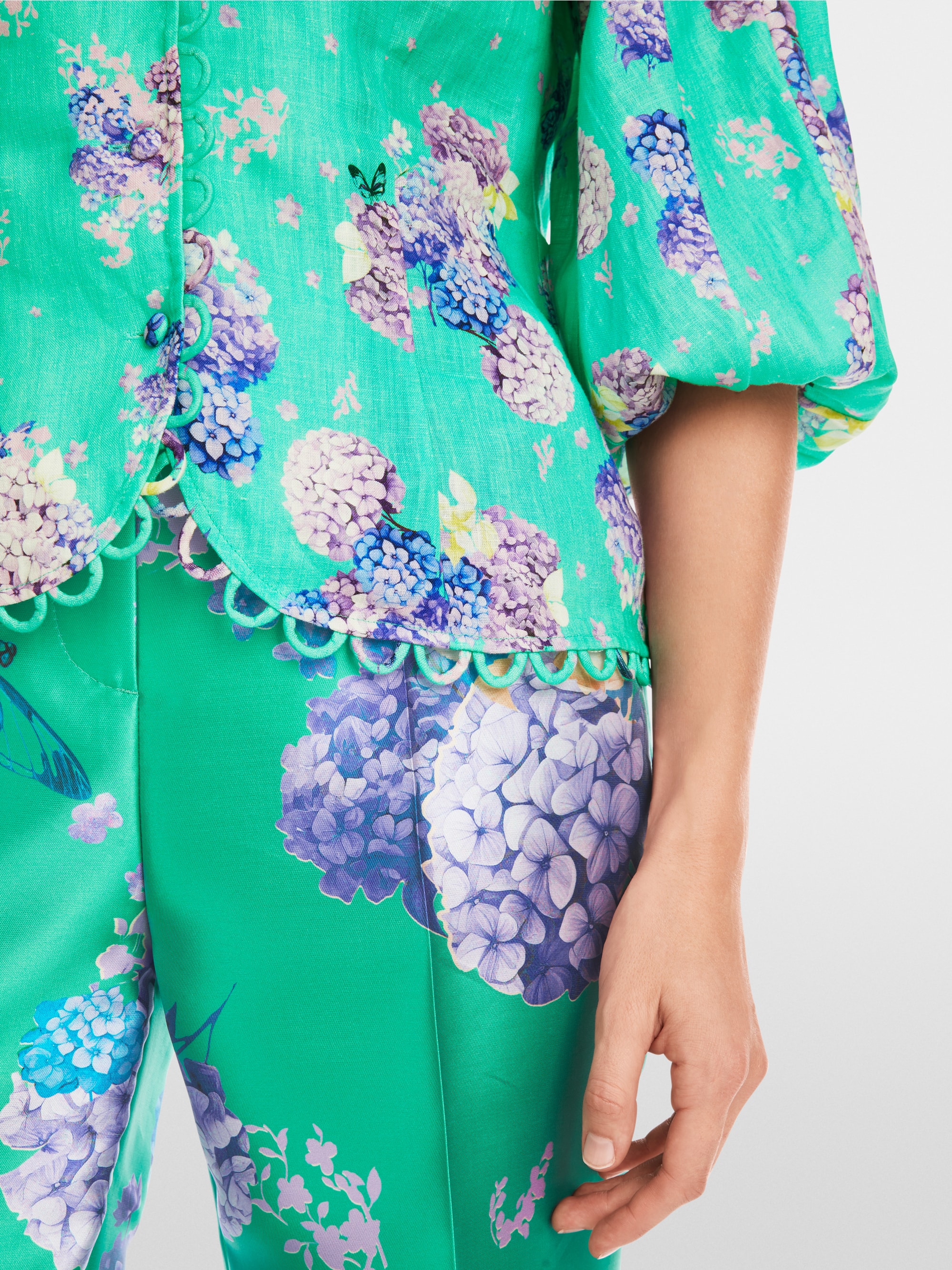 Marc-Cain Fitted linen blouse with print