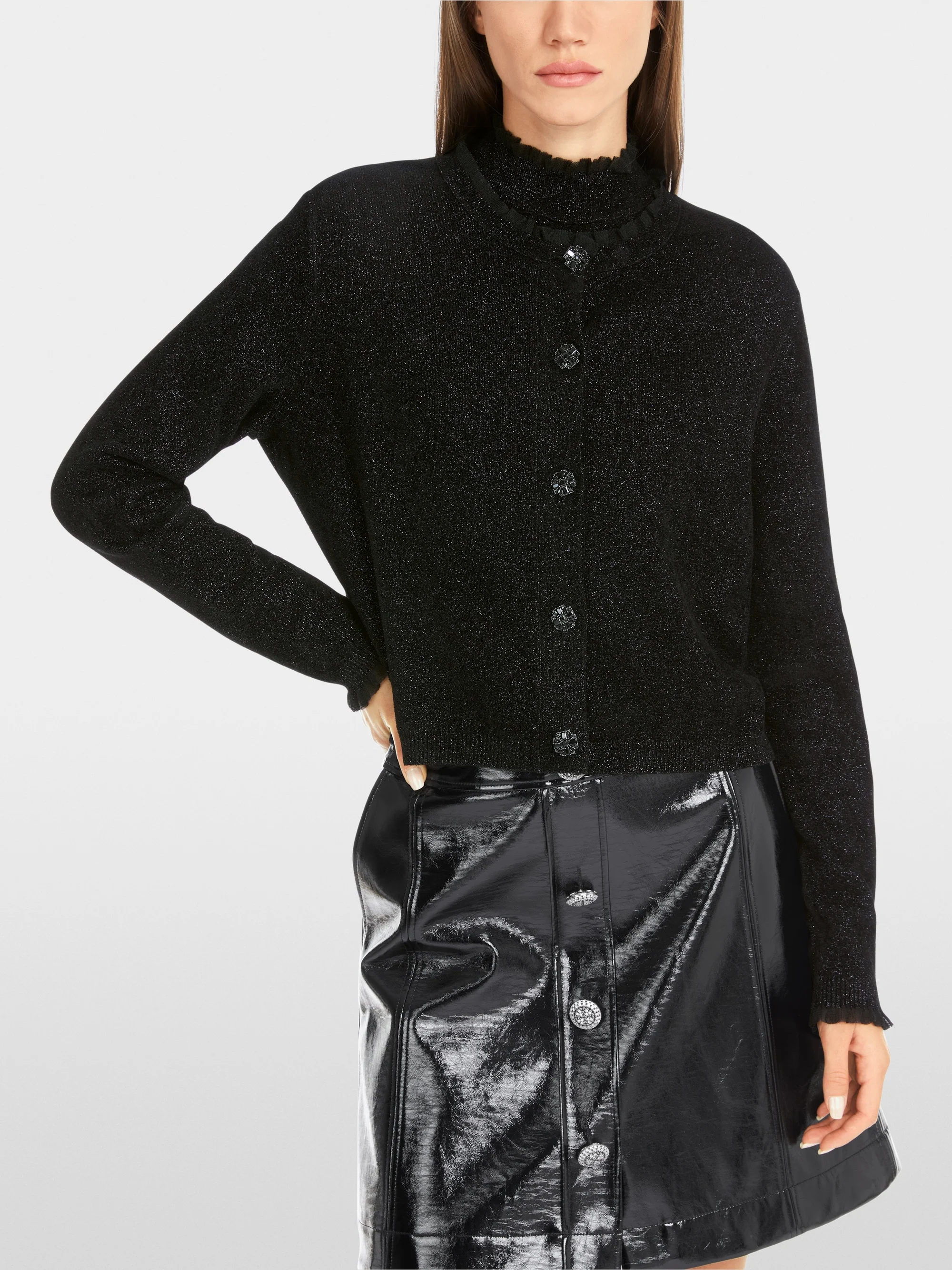 Marc-Cain Glitter cardigan with ruffles