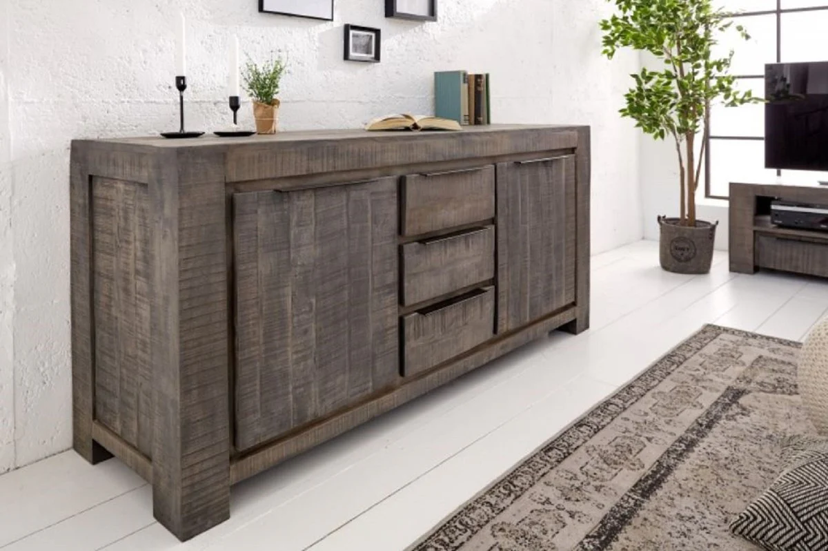 Casa Padrino aparador de estilo campestre gris 175 x 50 x A. 76 cm - Armario de madera maciza con 2 puertas y 3 cajones - Muebles de Salón