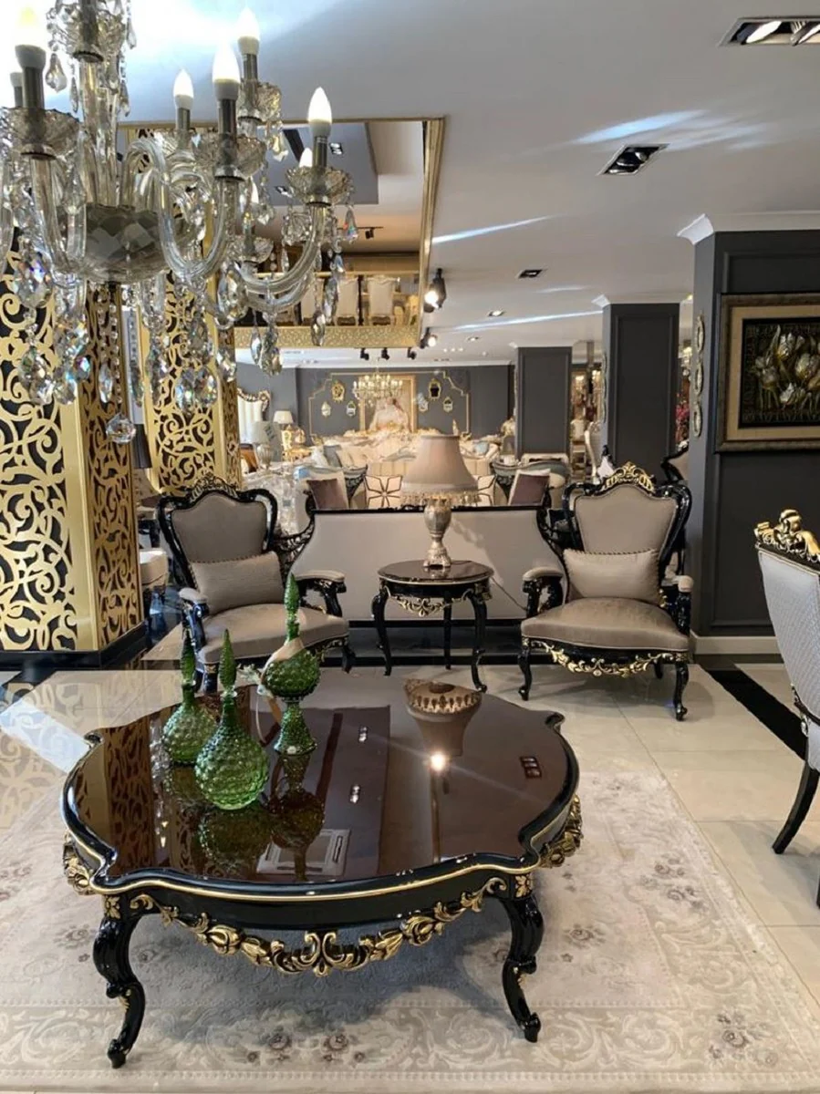 Casa Padrino mesa de centro barroco de lujo marr¨®n / negro / oro - Magn¨ªfica mesa de sal¨®n de madera maciza en estilo barroco - Muebles de sal¨®n barrocos - Noble y Magn¨ªfico