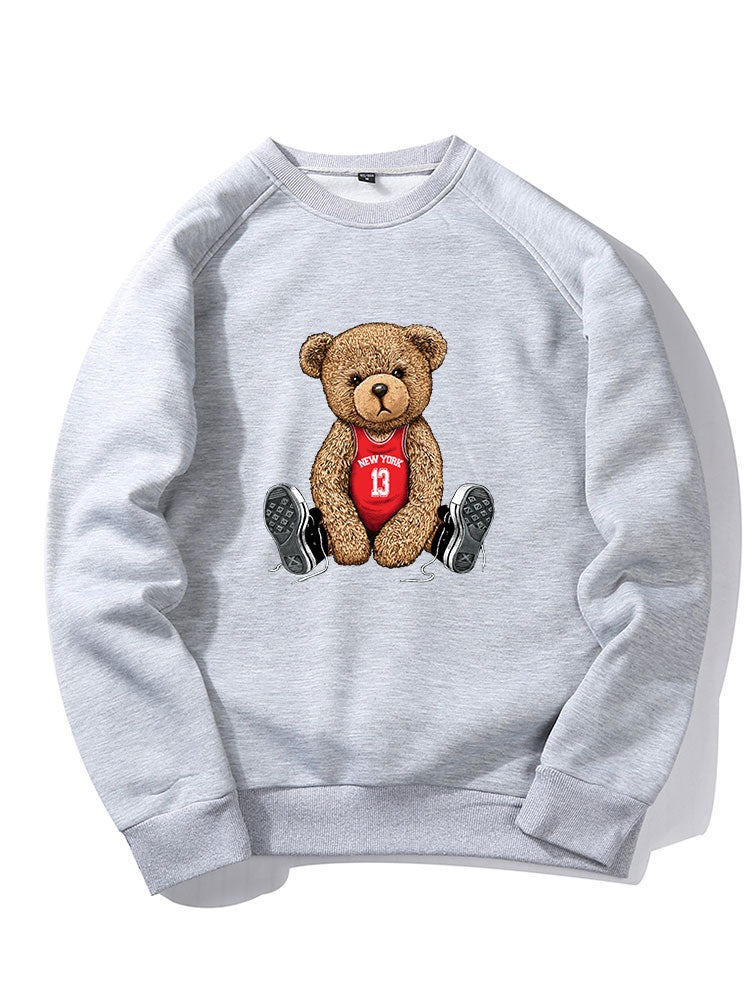 New York Bear Print Raglan Sleeves Sweatshirt