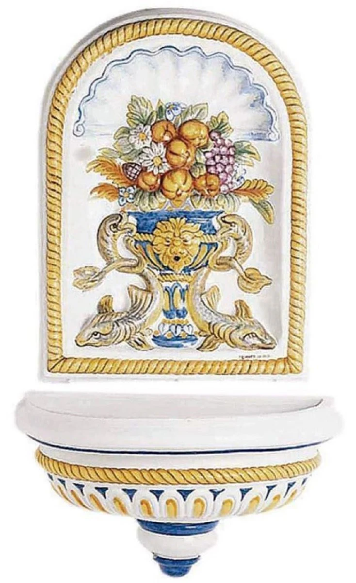 Casa Padrino fuente de pared Art Nouveau de lujo blanco / multicolor 107 x 50 x A. 132 cm - Fuente de cerámica hecha a mano y pintada a mano - Accesorios de Decoración de Jardín Barroco y Art Nouveau