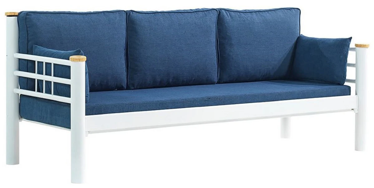 Casa Padrino sof¨¢ de jard¨ªn Art Nouveau azul / blanco / natural 200 x 70 x A. 85 cm - Sof¨¢ de jard¨ªn de metal con cojines - Sof¨¢ de Terraza - Muebles de jard¨ªn - Muebles Art Nouveau