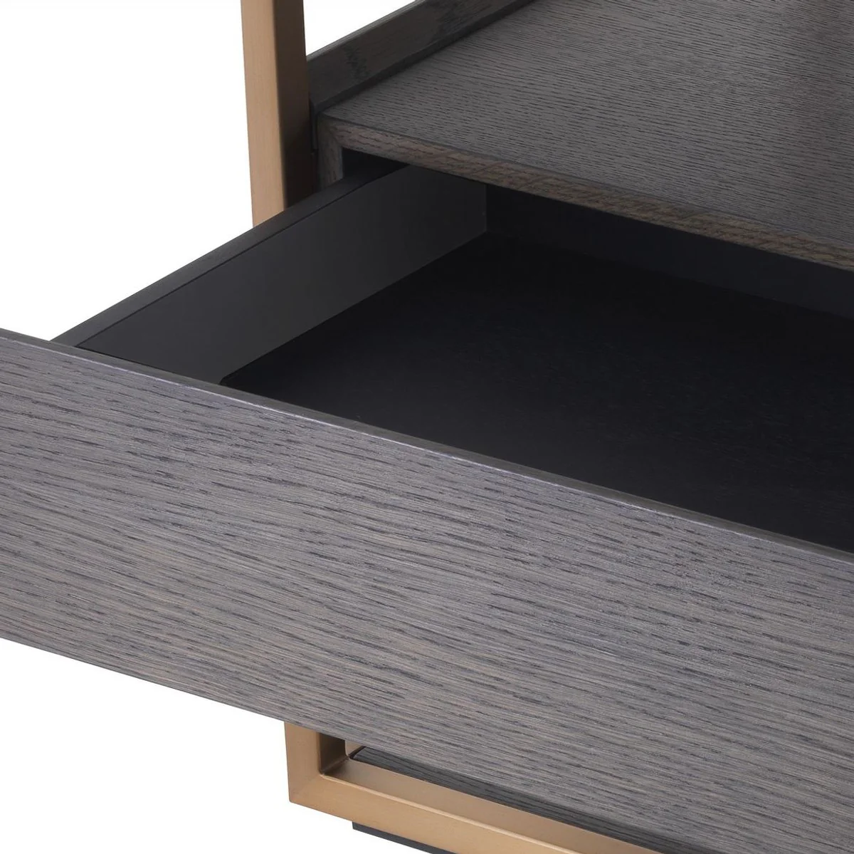 Casa Padrino mesa auxiliar de lujo con caj¨®n moca / cobre 65 x 46 x A. 61 cm - Mesita de noche de chapa de roble con marco de acero inoxidable - Muebles de Lujo