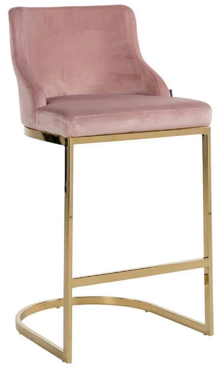 Casa Padrino silla de bar de lujo rosa / oro 48 x 49 x A. 103 cm - Taburete de bar tapizado con terciopelo noble y patas de acero inoxidable - Muebles de bar de lujo