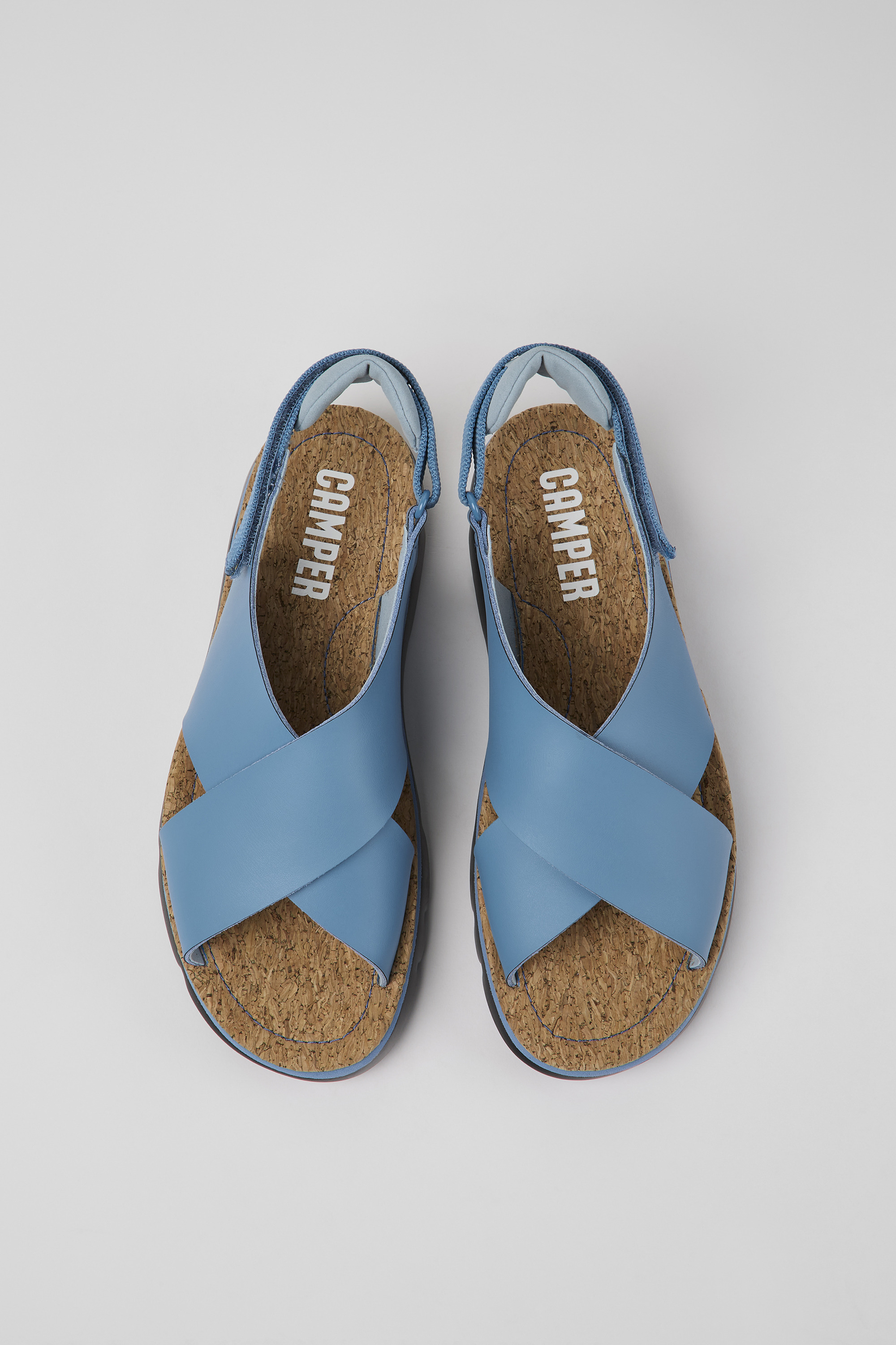 Oruga - Blue leather and textile sandals for women